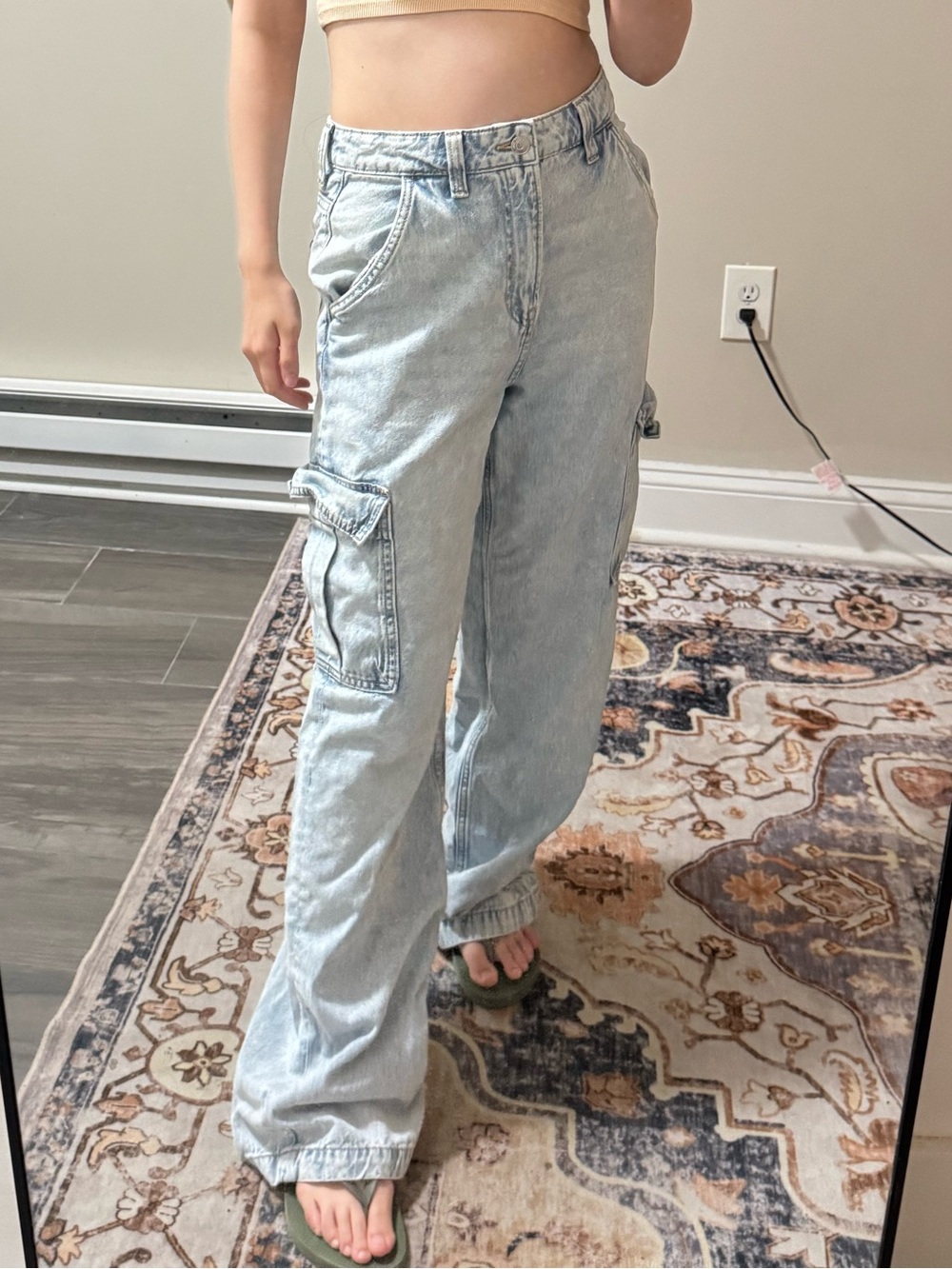 H&M Light Blue High-Rise Wide Leg Cargo Jeans